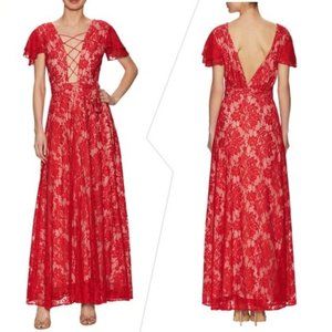 REVERSIBLE Jet Set Diaries Red Lace Wrap-Around Maxi Dress, Small